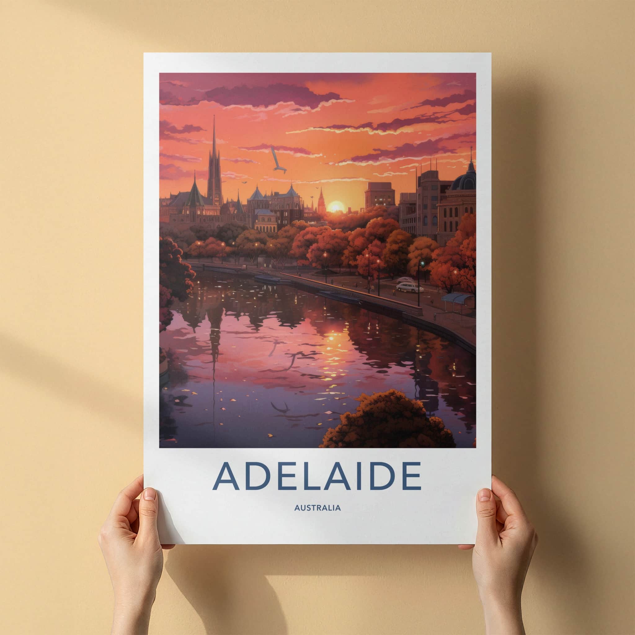 Adelaide Poster - Australia Wall Art - Vibrant City Sunset Home Decor
