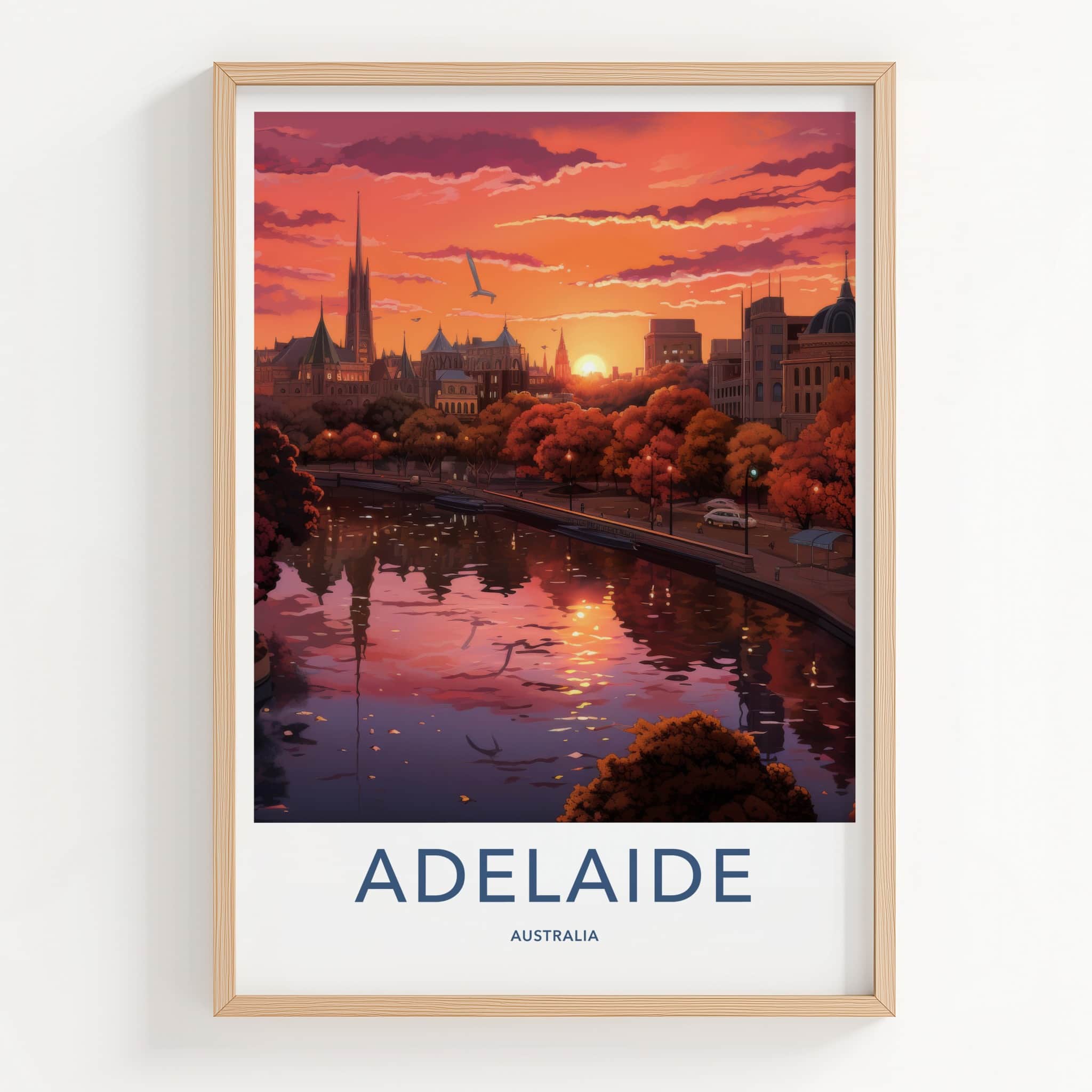 Adelaide Poster - Australia Wall Art - Vibrant City Sunset Home Decor