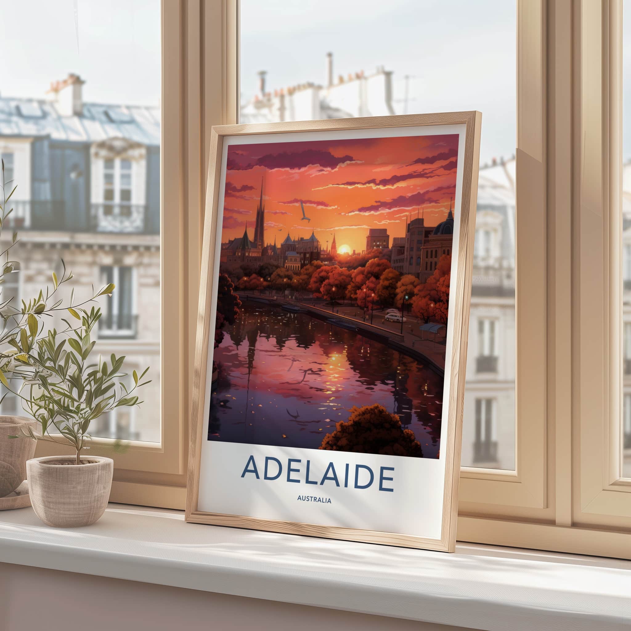 Adelaide Poster - Australia Wall Art - Vibrant City Sunset Home Decor