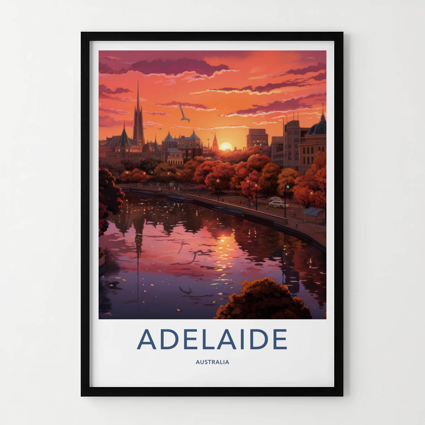 Adelaide Poster - Australia Wall Art - Vibrant City Sunset Home Decor