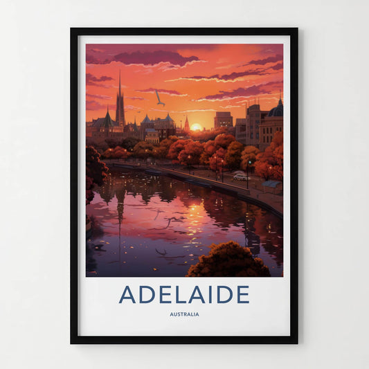 Adelaide Poster - Australia Wall Art - Vibrant City Sunset Home Decor