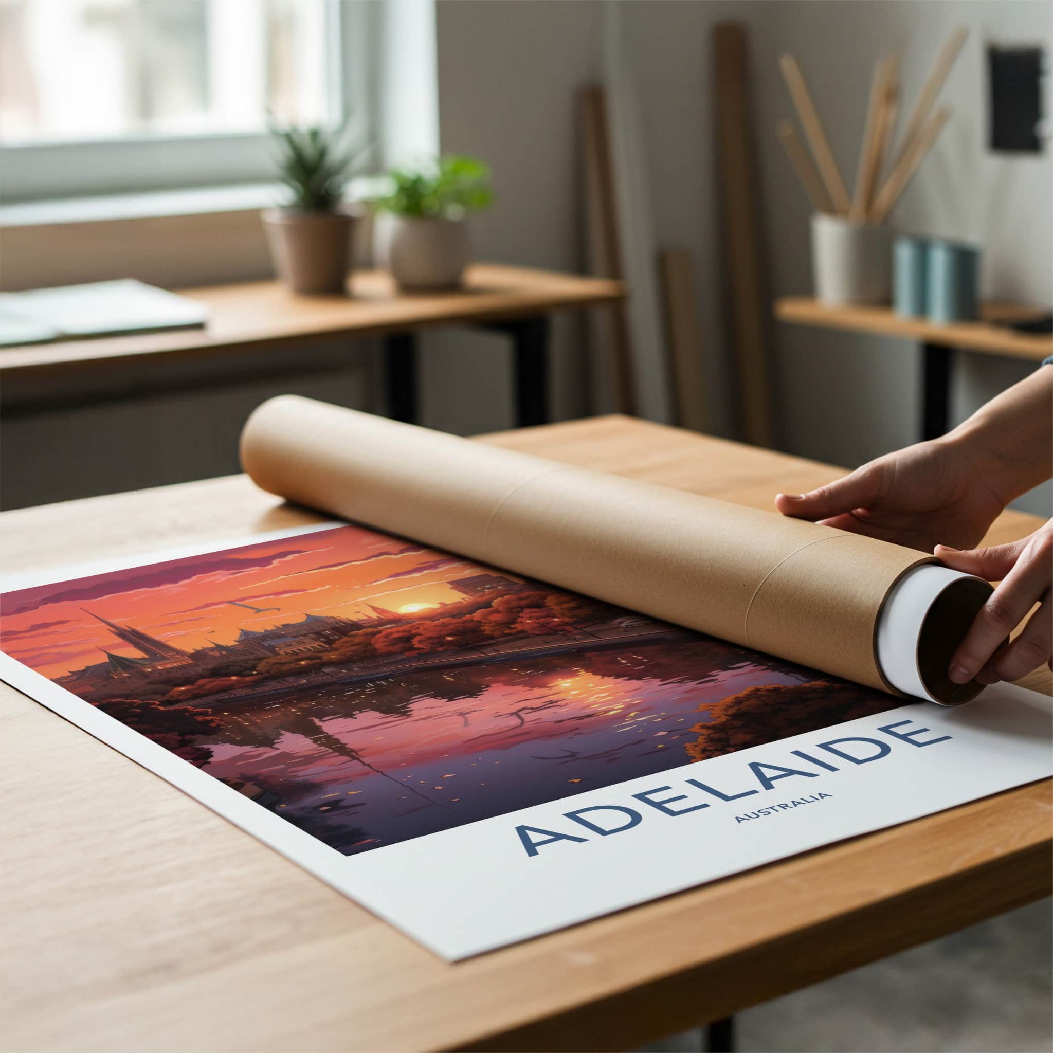 Adelaide Poster - Australia Wall Art - Vibrant City Sunset Home Decor