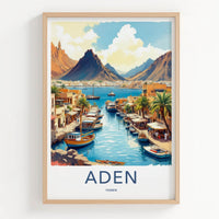 Aden Poster - Yemen Travel Art - Vibrant Boats Harbor Home Decor