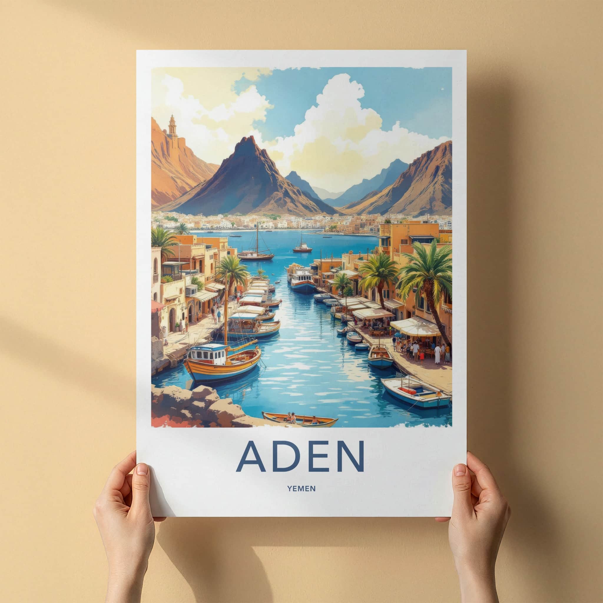 Aden Poster - Yemen Travel Art - Vibrant Boats Harbor Home Decor