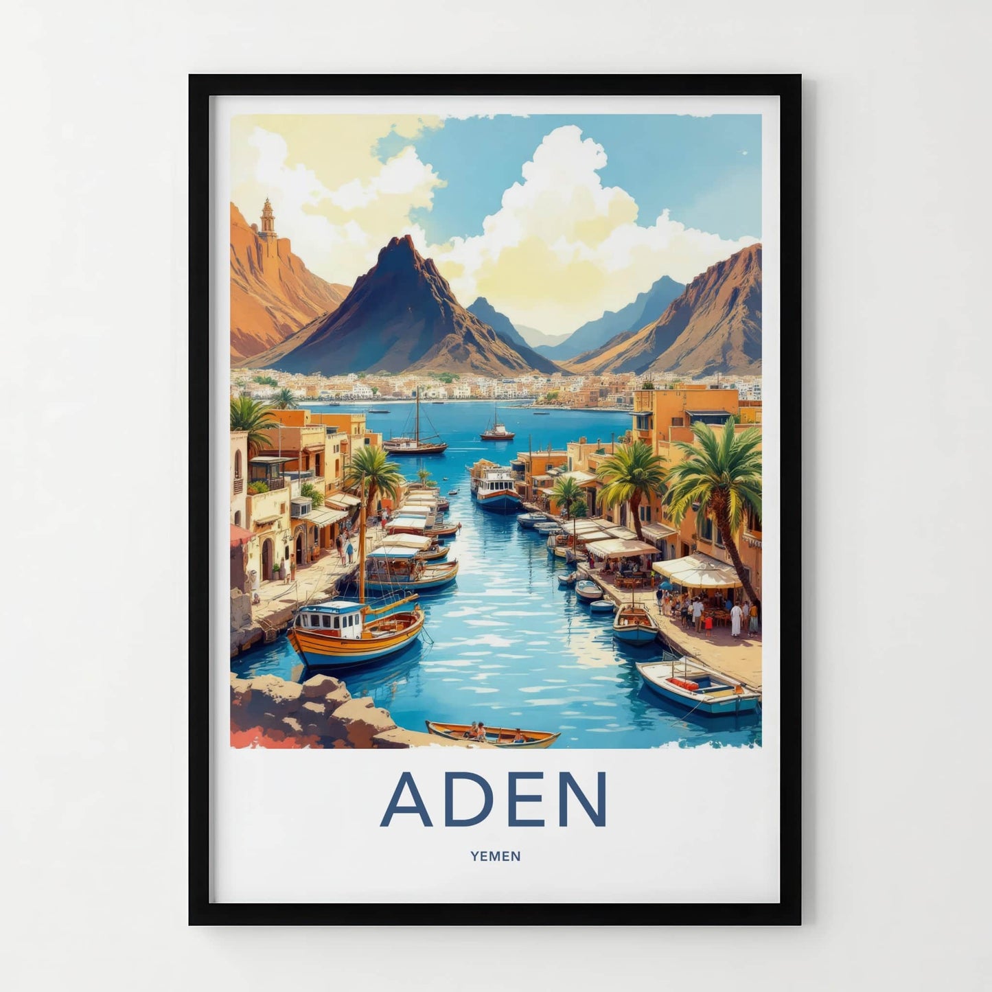 Aden Poster - Yemen Travel Art - Vibrant Boats Harbor Home Decor