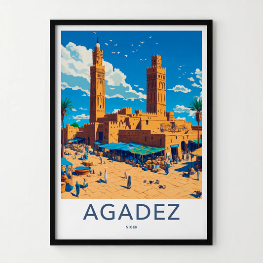 Agadez Poster - Niger Travel Art - Ancient City Market Wall Decor