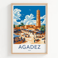 Agadez Poster - Niger Travel Art - Bustling Desert Market Wall Decor