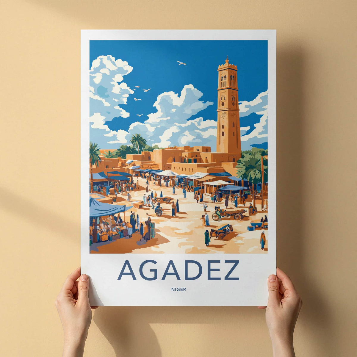 Agadez Poster - Niger Travel Art - Bustling Desert Market Wall Decor