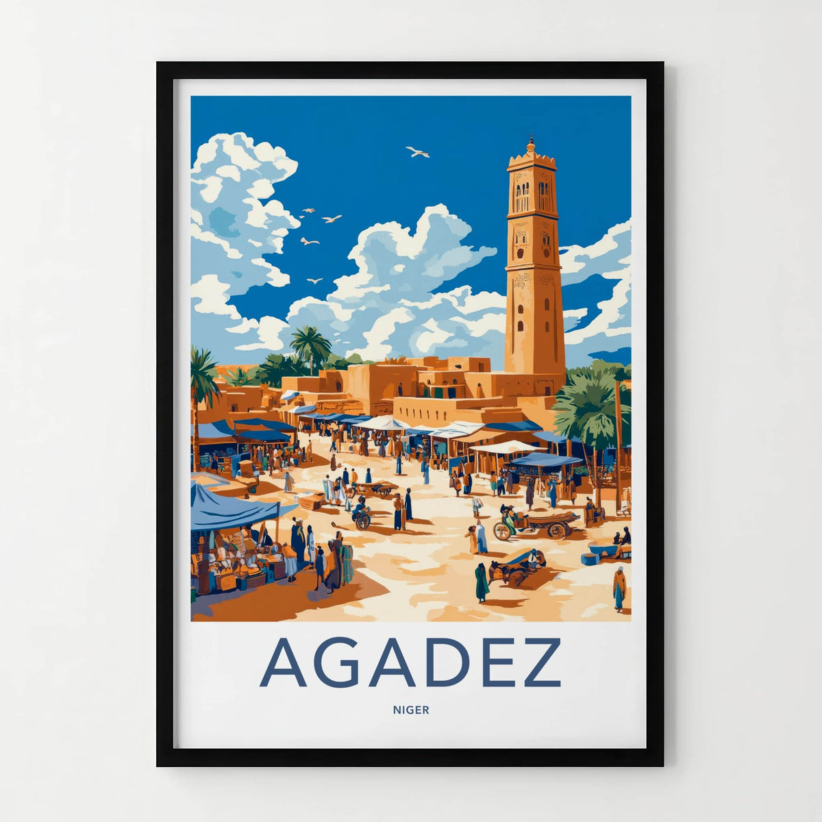 Agadez Poster - Niger Travel Art - Bustling Desert Market Wall Decor