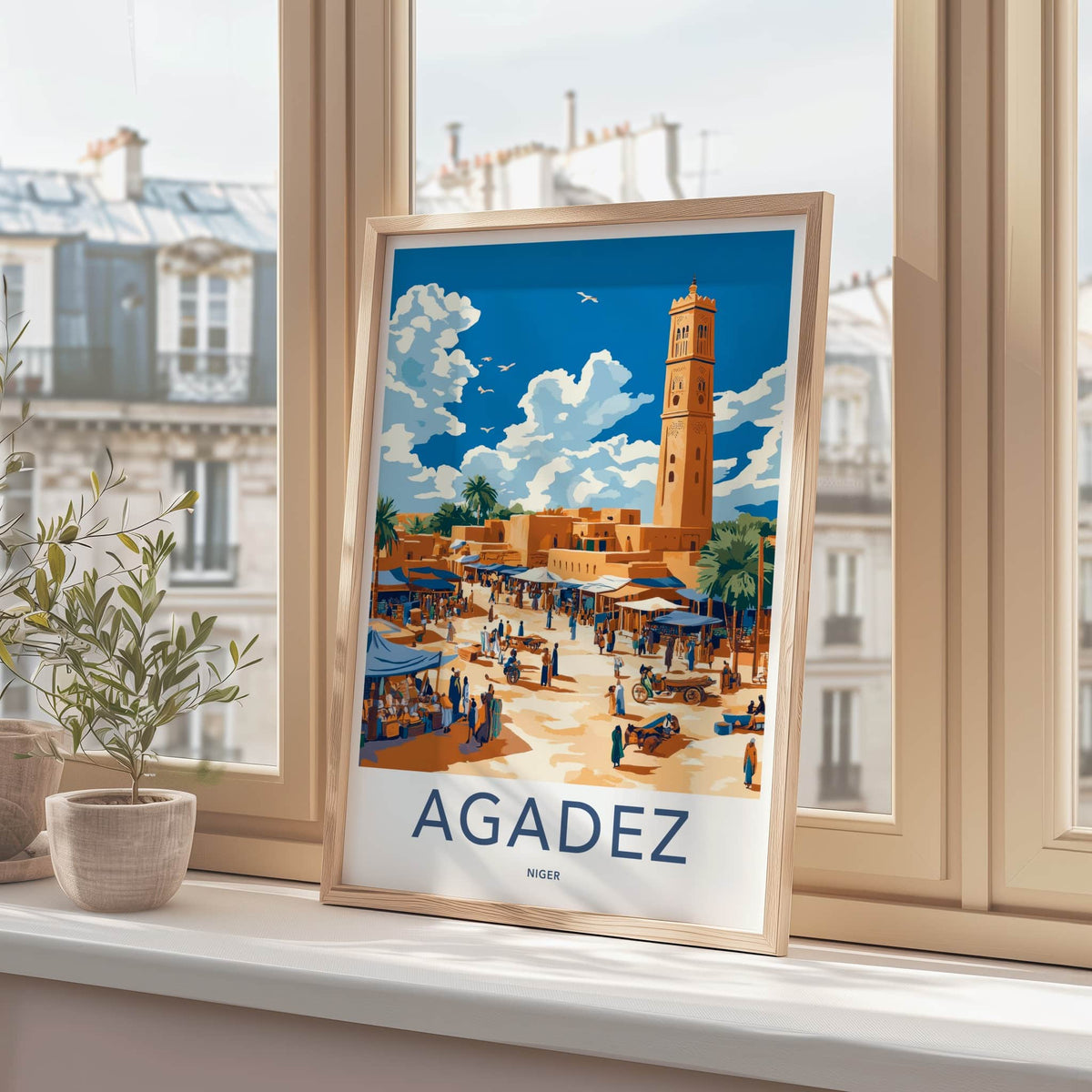 Agadez Poster - Niger Travel Art - Bustling Desert Market Wall Decor