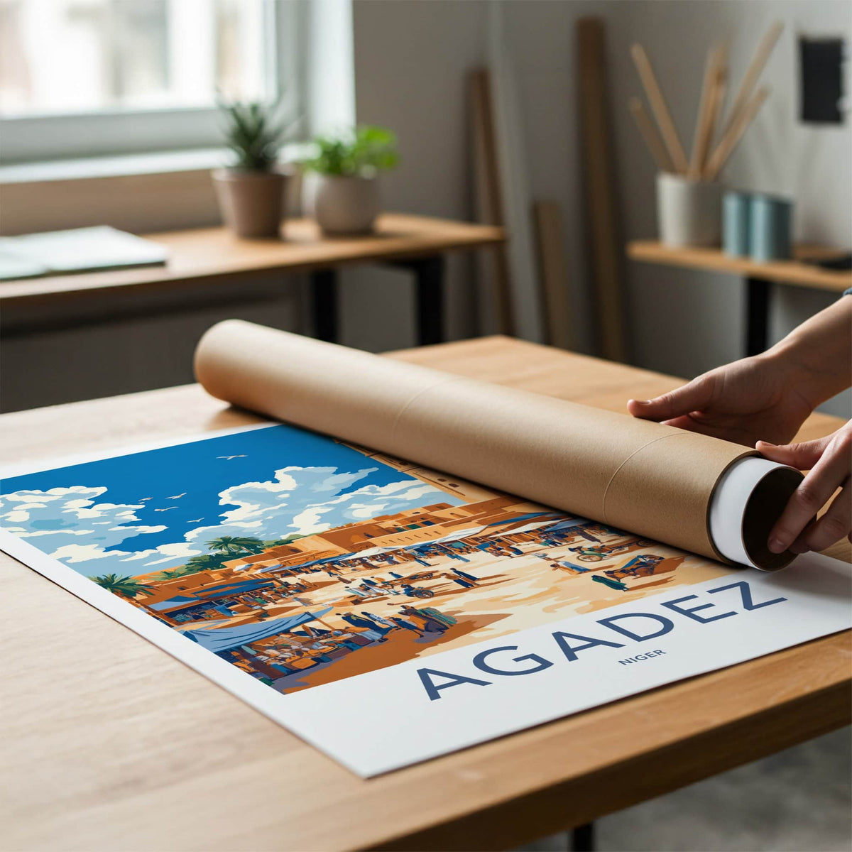 Agadez Poster - Niger Travel Art - Bustling Desert Market Wall Decor