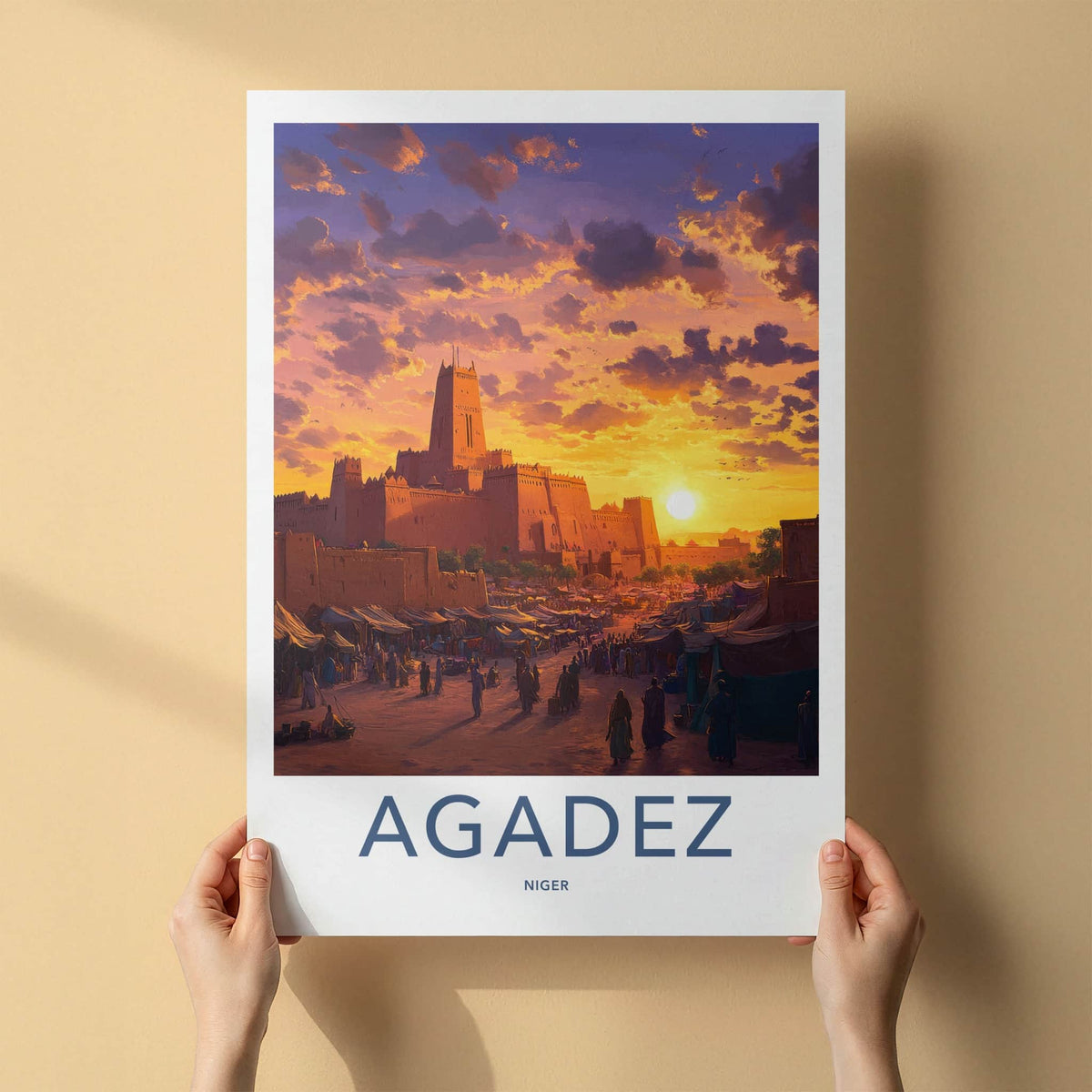 Agadez Poster - Niger Travel Art - Desert City Sunset Home Decor