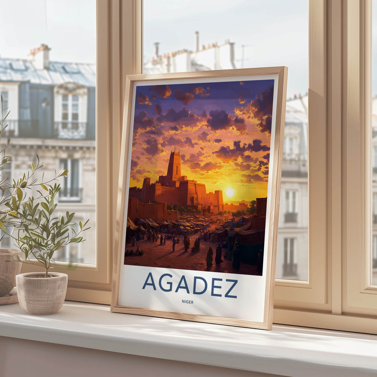 Agadez Poster - Niger Travel Art - Desert City Sunset Home Decor