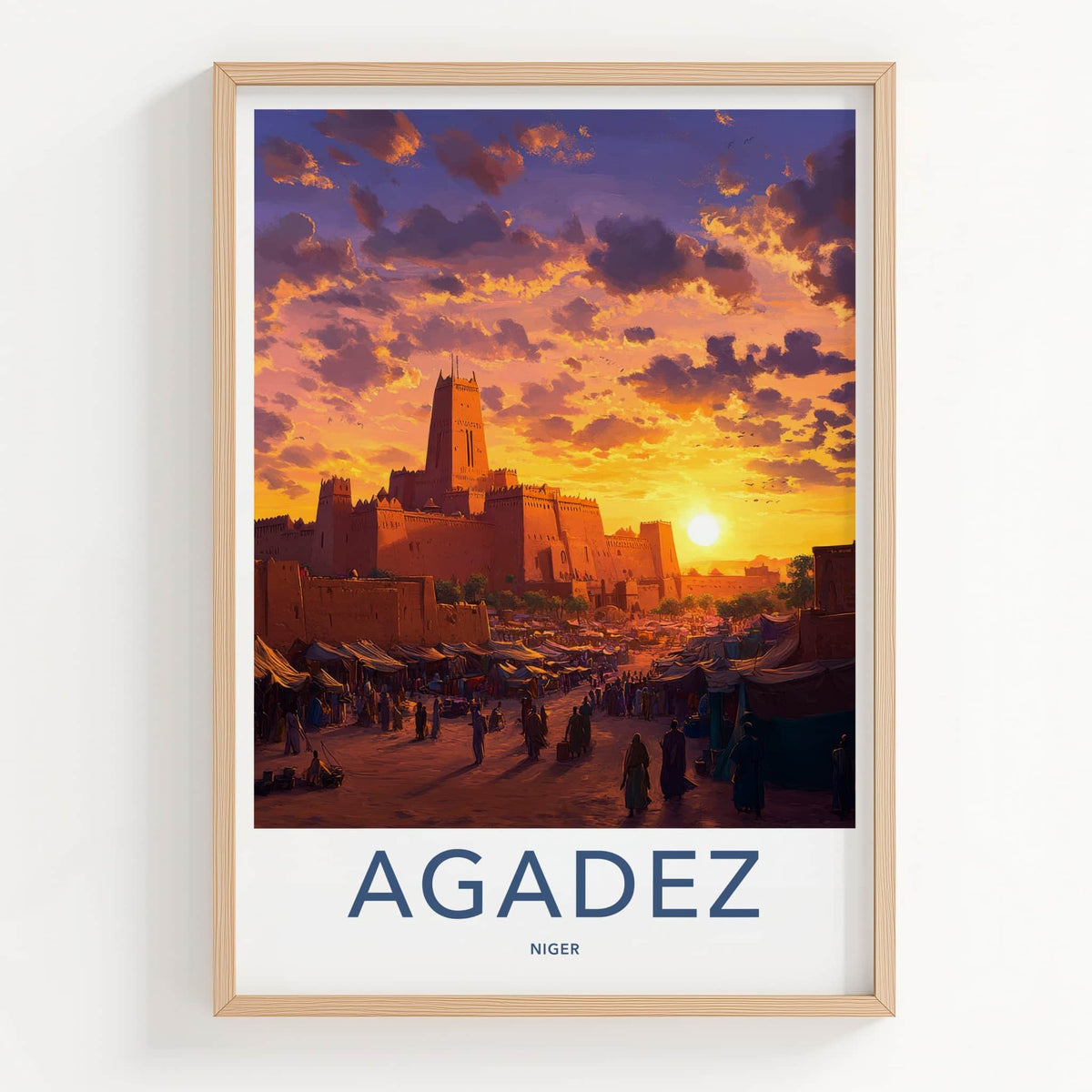 Agadez Poster - Niger Travel Art - Desert City Sunset Home Decor