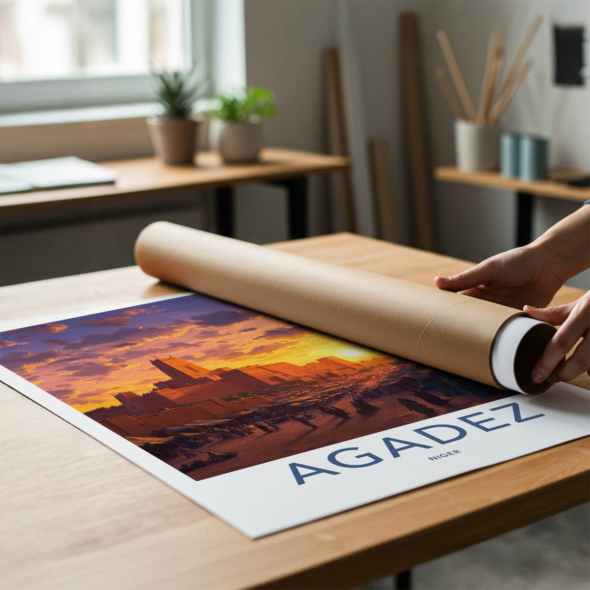 Agadez Poster - Niger Travel Art - Desert City Sunset Home Decor