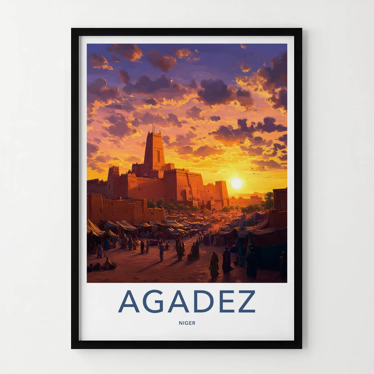 Agadez Poster - Niger Travel Art - Desert City Sunset Home Decor