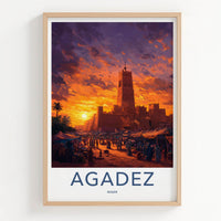 Agadez Poster - Niger Travel Art - Desert Market Sunset Home Decor