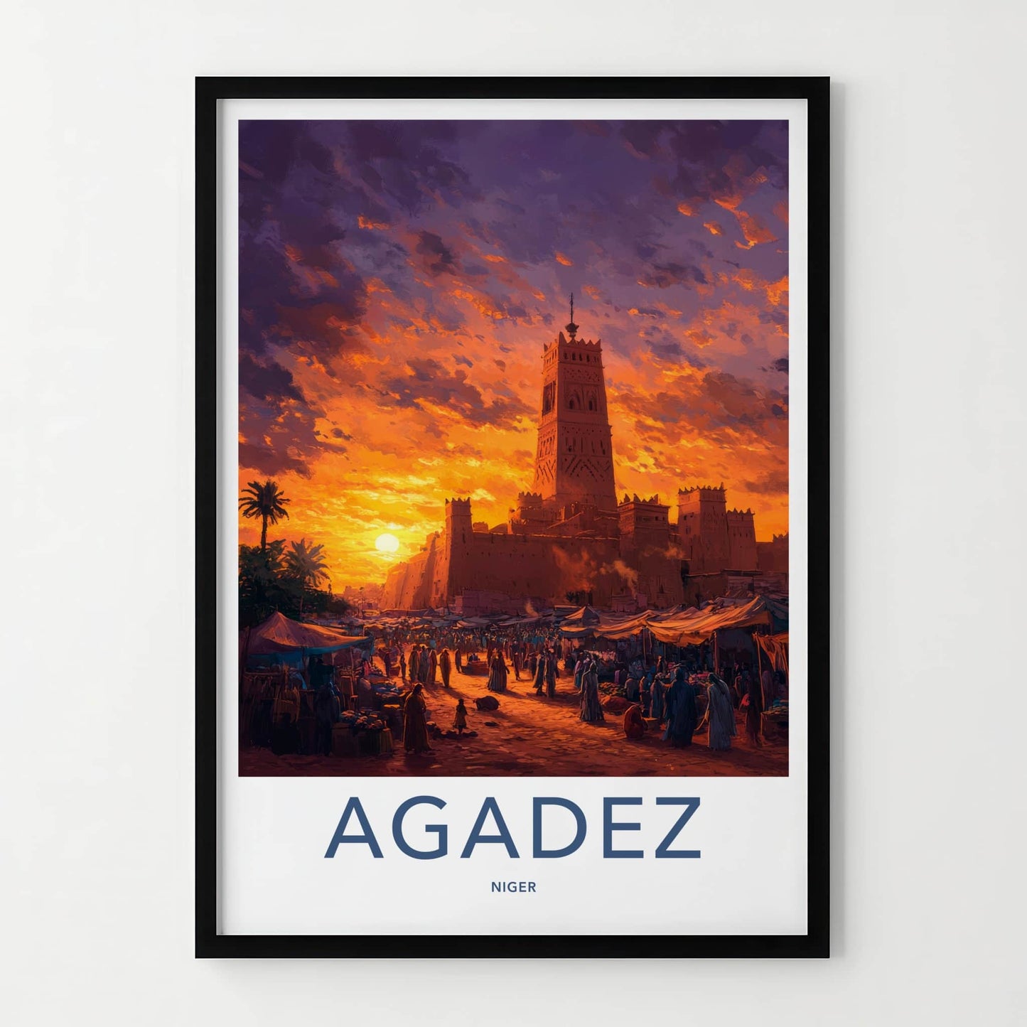 Agadez Poster - Niger Travel Art - Desert Market Sunset Home Decor