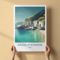 Agios Stefanos Poster - Greece Travel Art - Turquoise Waterside Homes Home Decor
