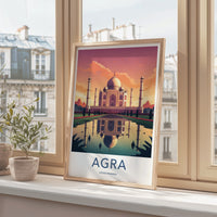 Agra Poster - India Art Print - Uttar Pradesh Sunset Palace Reflection Gift