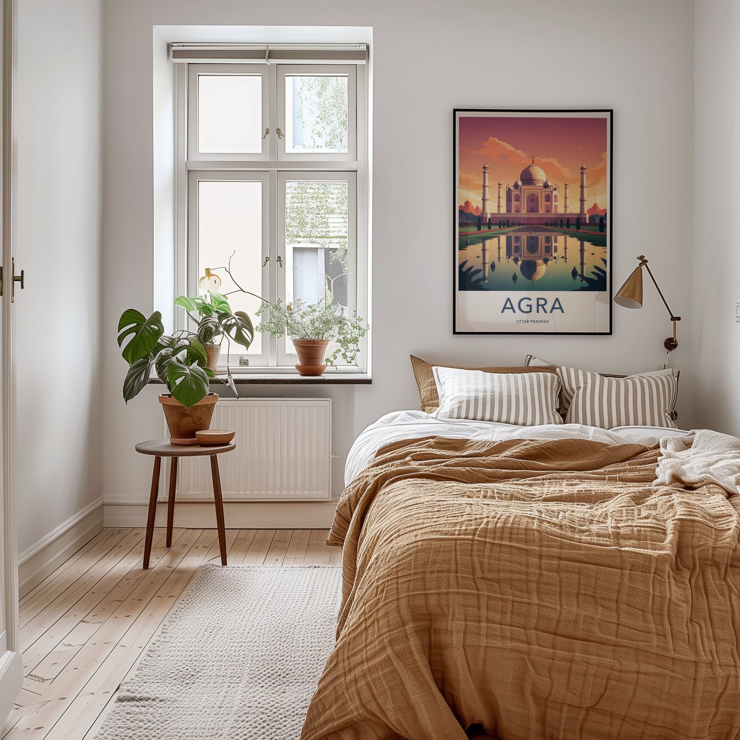 Agra Poster - India Art Print - Uttar Pradesh Sunset Palace Reflection Gift