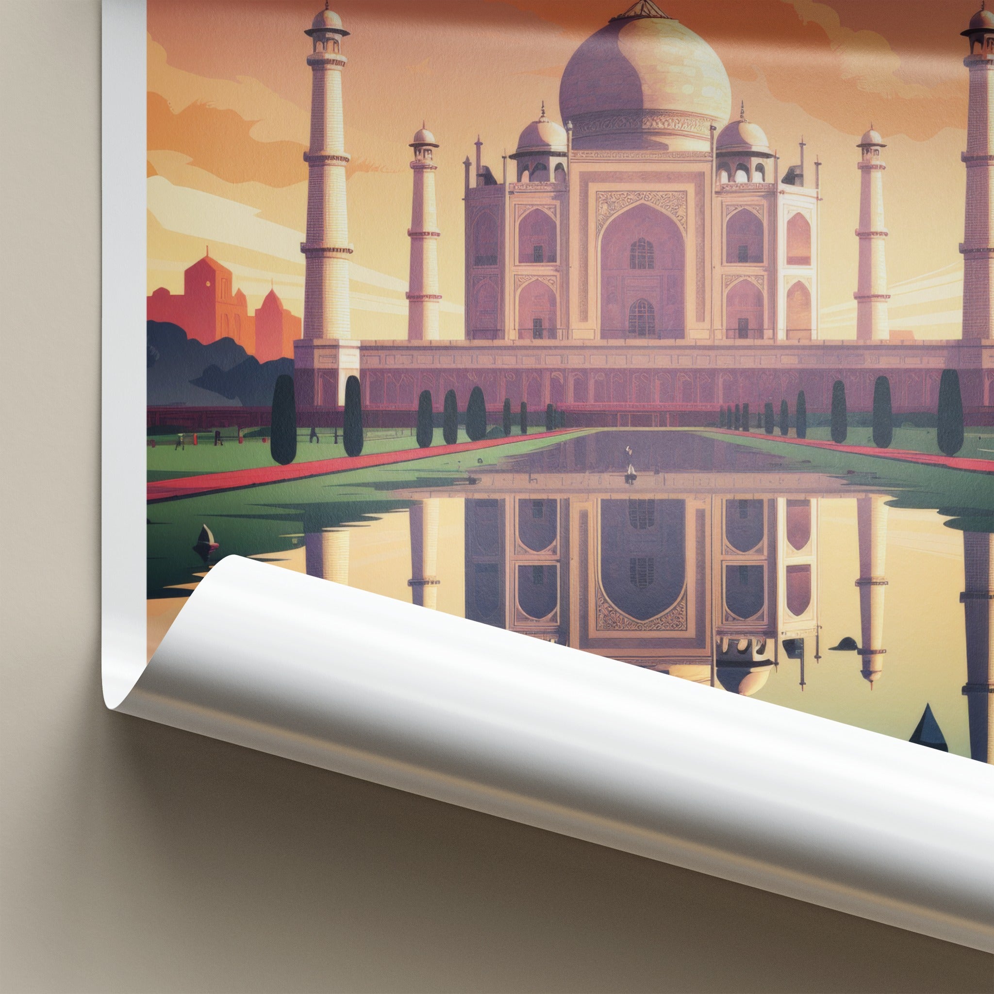 Agra Poster - India Art Print - Uttar Pradesh Sunset Palace Reflection Gift