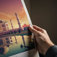 Agra Poster - India Art Print - Uttar Pradesh Sunset Palace Reflection Gift