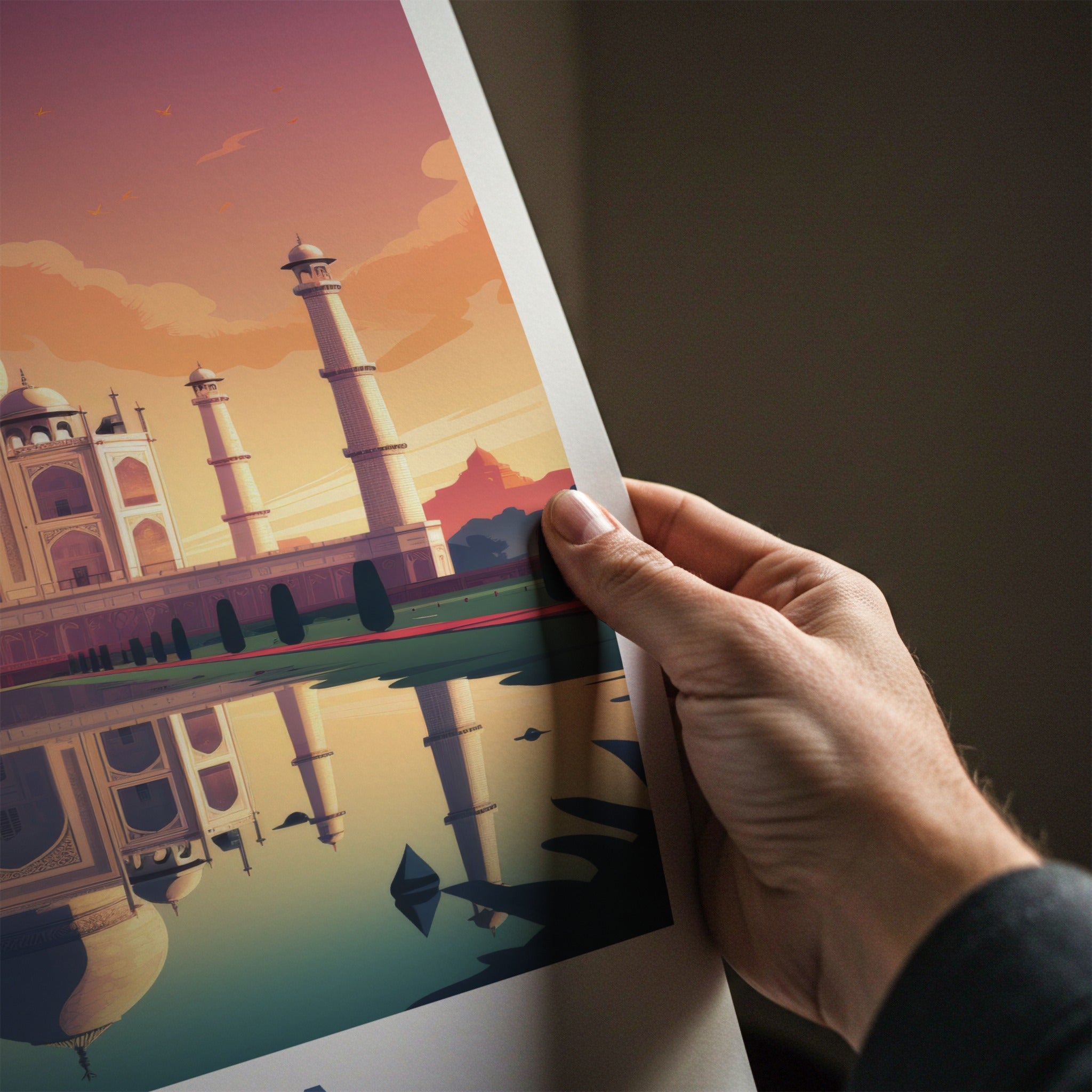 Agra Poster - India Art Print - Uttar Pradesh Sunset Palace Reflection Gift