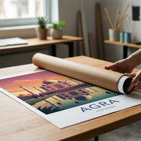 Agra Poster - India Art Print - Uttar Pradesh Sunset Palace Reflection Gift
