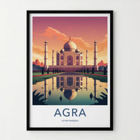 Agra Poster - India Art Print - Uttar Pradesh Sunset Palace Reflection Gift