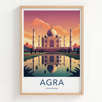 Agra Poster - India Art Print - Uttar Pradesh Sunset Palace Reflection Gift