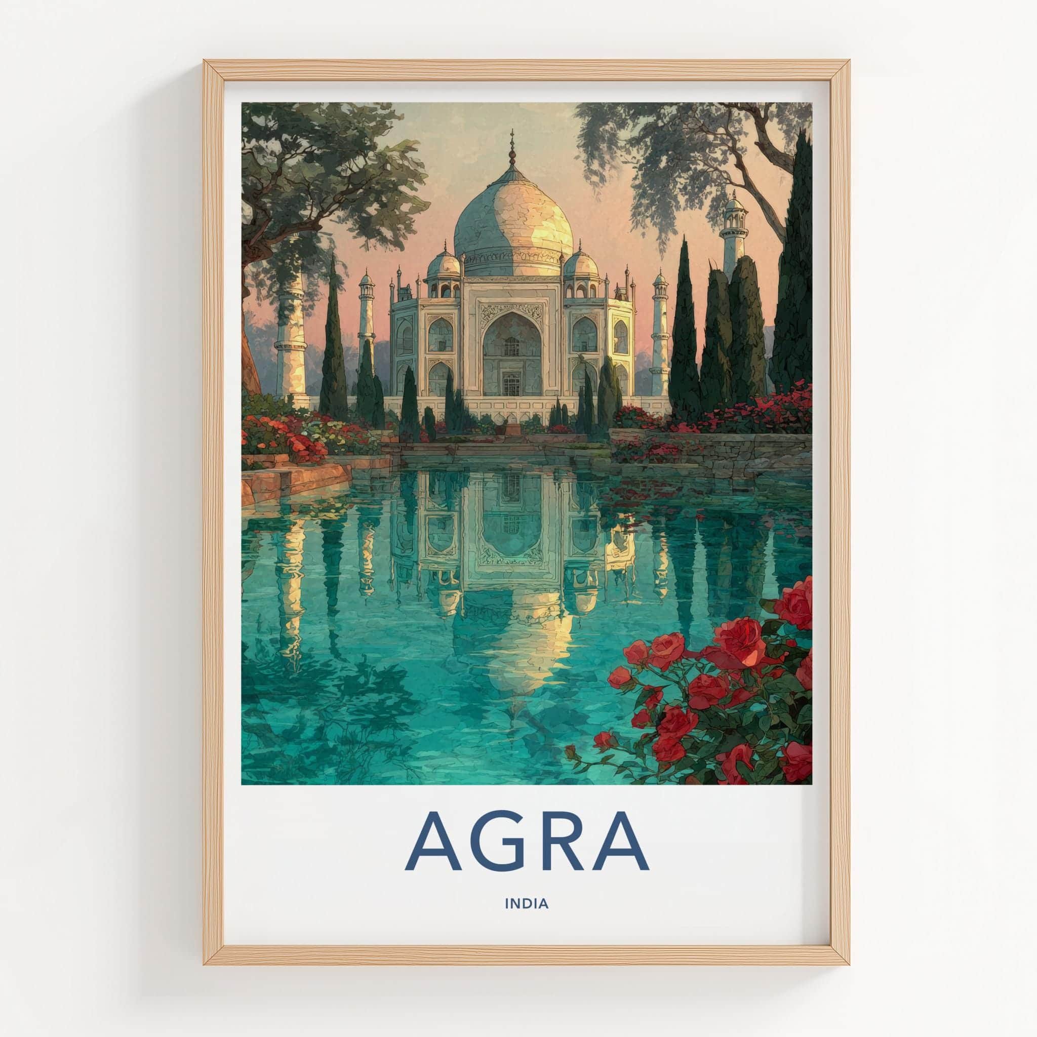 Agra Poster - India Travel Art - Serene Reflection Wall Decor