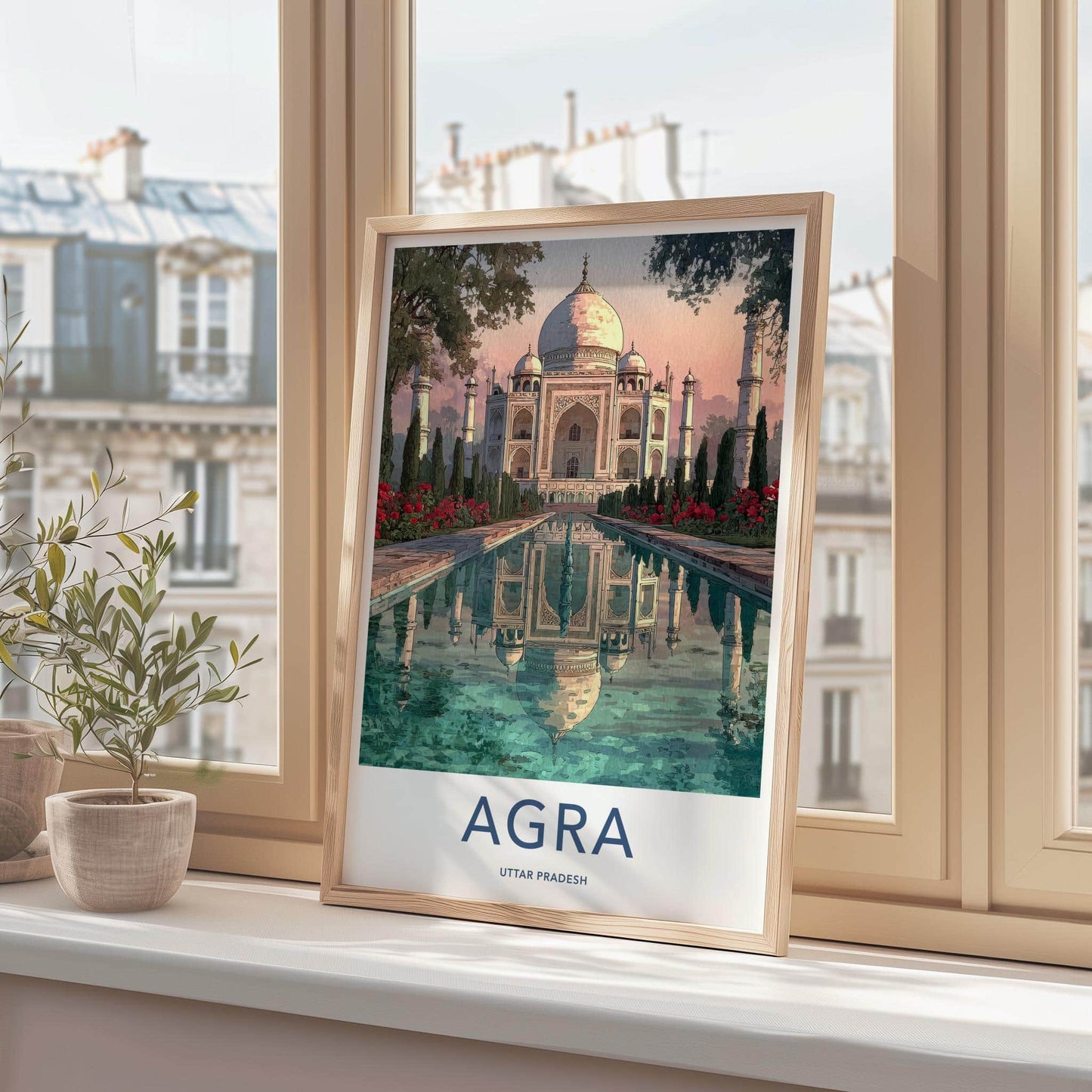 Agra Poster - India Travel Art - Uttar Pradesh Serene Water Reflection Wall Decor