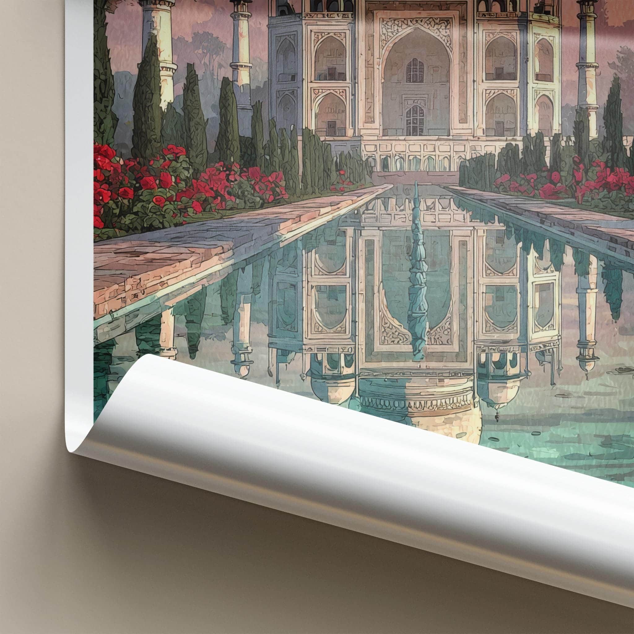 Agra Poster - India Travel Art - Uttar Pradesh Serene Water Reflection Wall Decor