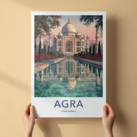 Agra Poster - India Travel Art - Uttar Pradesh Serene Water Reflection Wall Decor