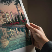 Agra Poster - India Travel Art - Uttar Pradesh Serene Water Reflection Wall Decor
