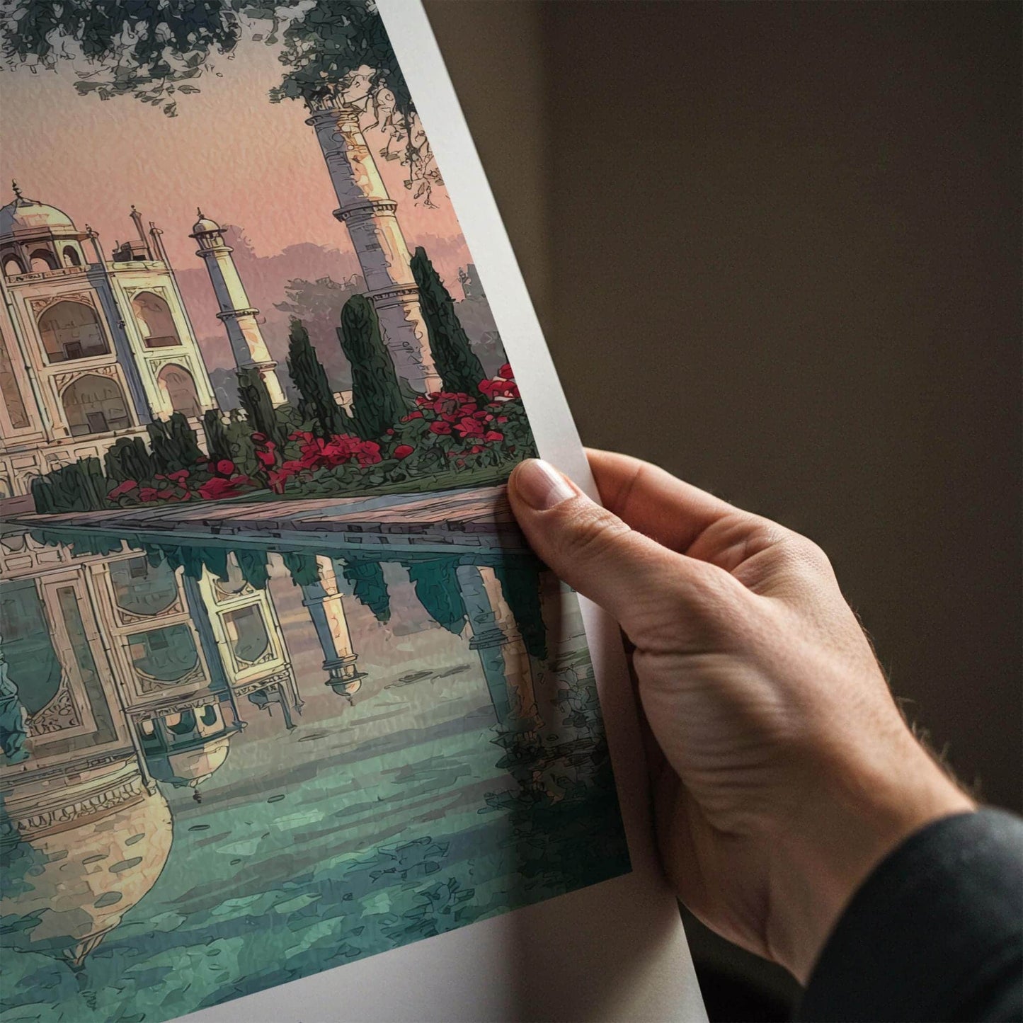 Agra Poster - India Travel Art - Uttar Pradesh Serene Water Reflection Wall Decor