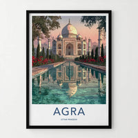 Agra Poster - India Travel Art - Uttar Pradesh Serene Water Reflection Wall Decor