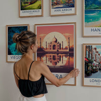 Agra Poster - India Travel Art - Uttar Pradesh Sunset Taj Mahal Home Decor