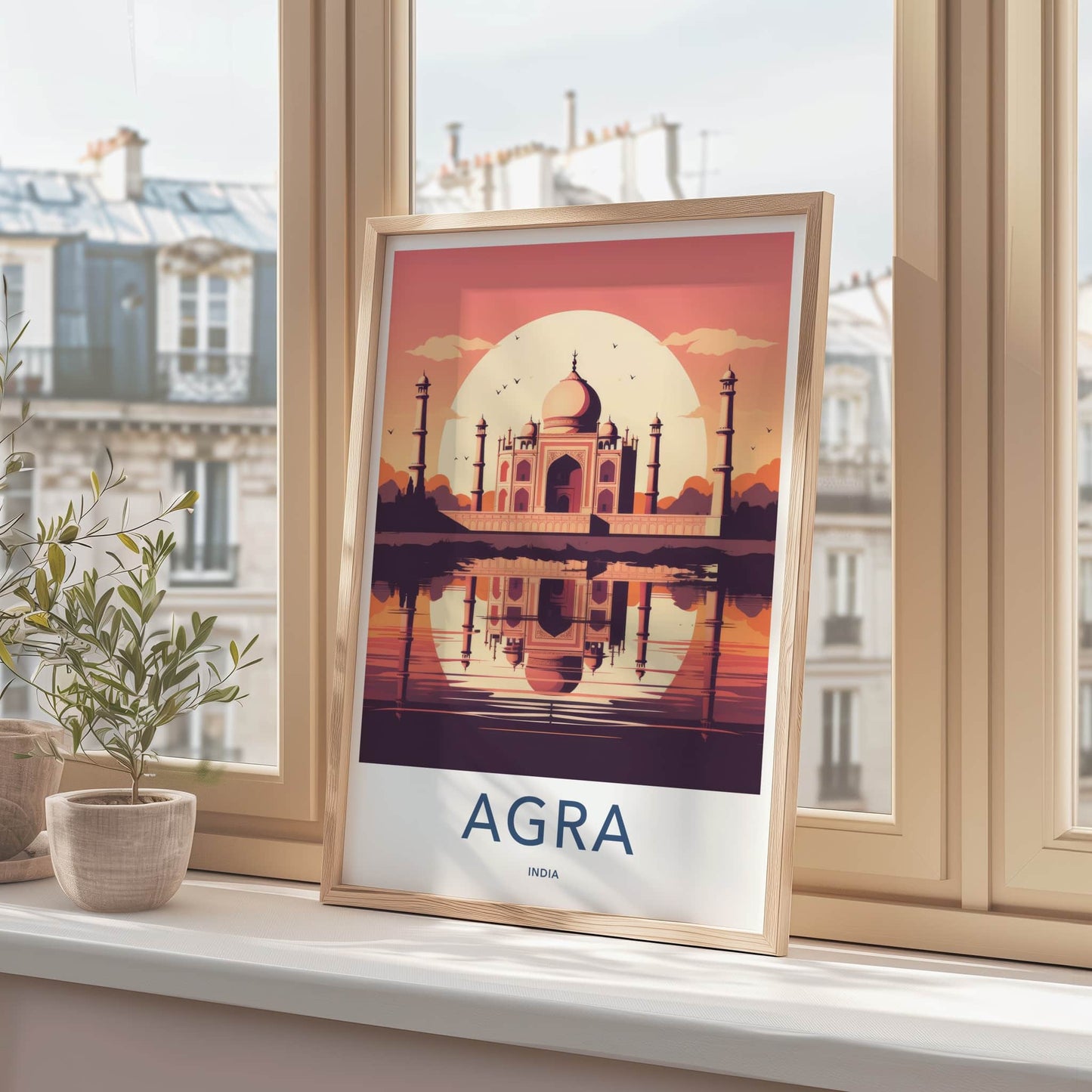 Agra Poster - India Travel Art - Uttar Pradesh Sunset Taj Mahal Home Decor