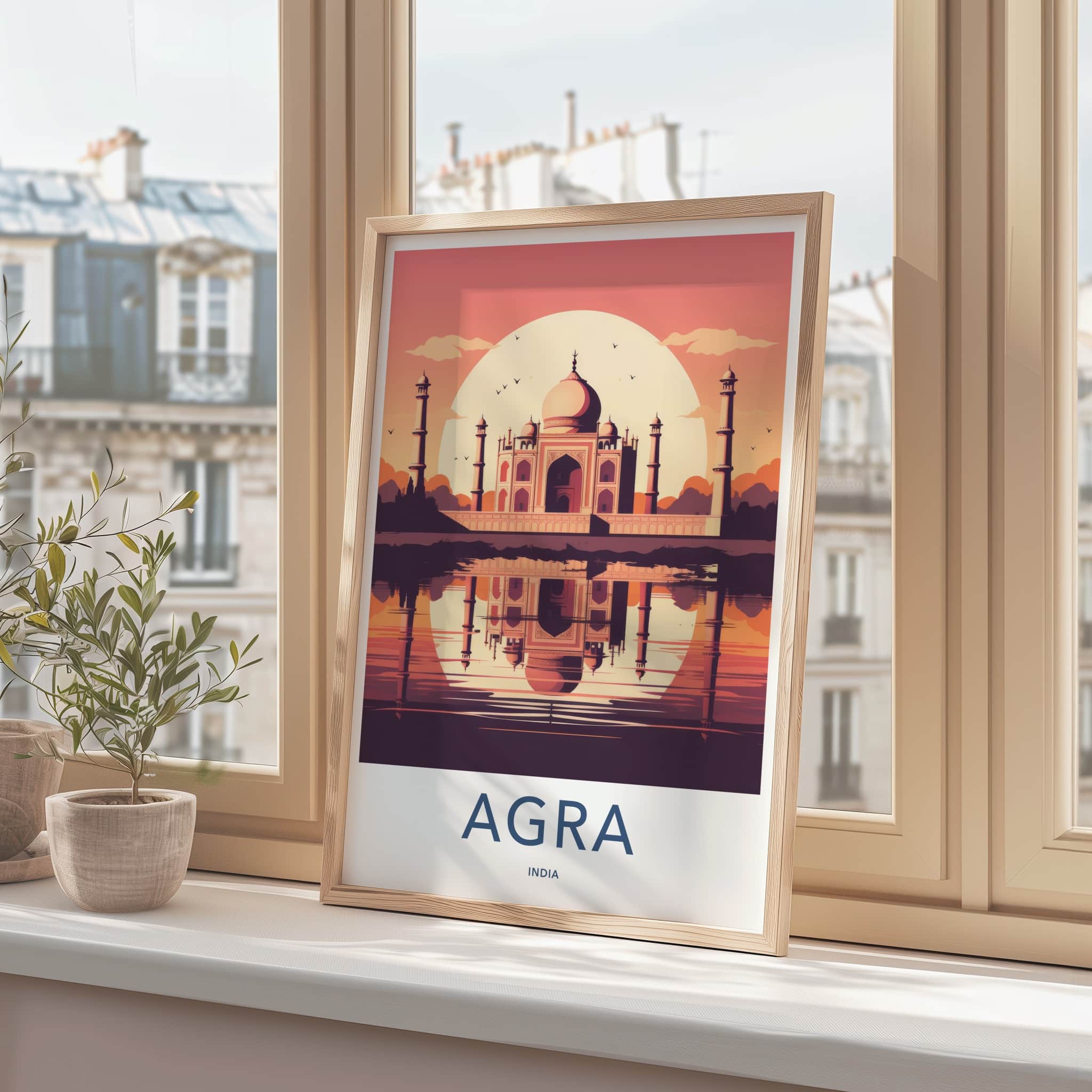 Agra Poster - India Travel Art - Uttar Pradesh Sunset Taj Mahal Home Decor