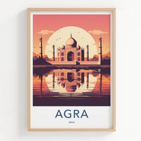 Agra Poster - India Travel Art - Uttar Pradesh Sunset Taj Mahal Home Decor