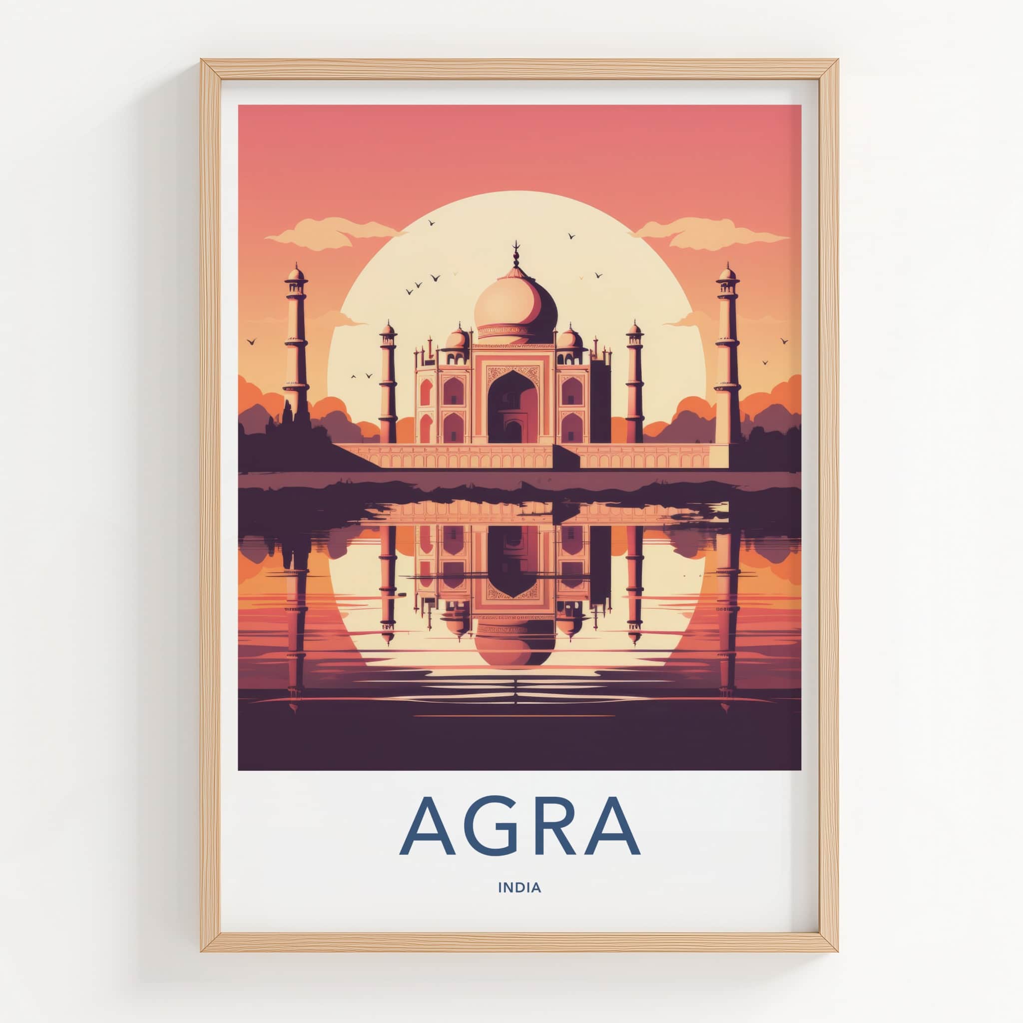 Agra Poster - India Travel Art - Uttar Pradesh Sunset Taj Mahal Home Decor