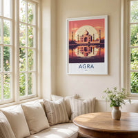 Agra Poster - India Travel Art - Uttar Pradesh Sunset Taj Mahal Home Decor