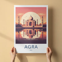 Agra Poster - India Travel Art - Uttar Pradesh Sunset Taj Mahal Home Decor