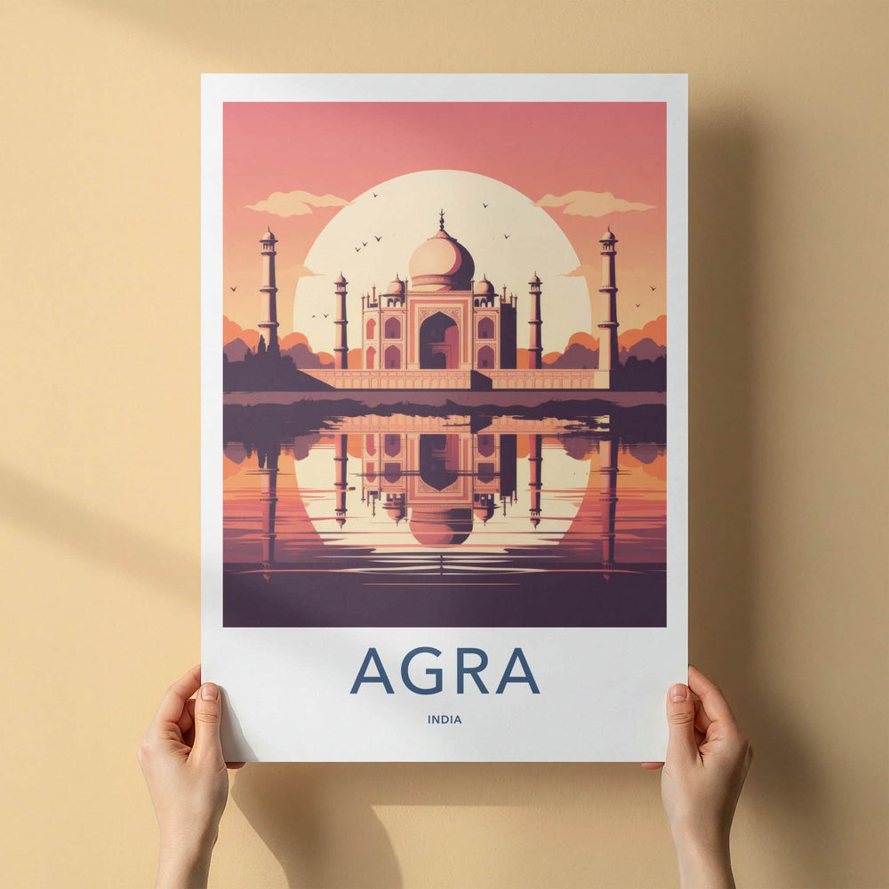 Agra Poster - India Travel Art - Uttar Pradesh Sunset Taj Mahal Home Decor