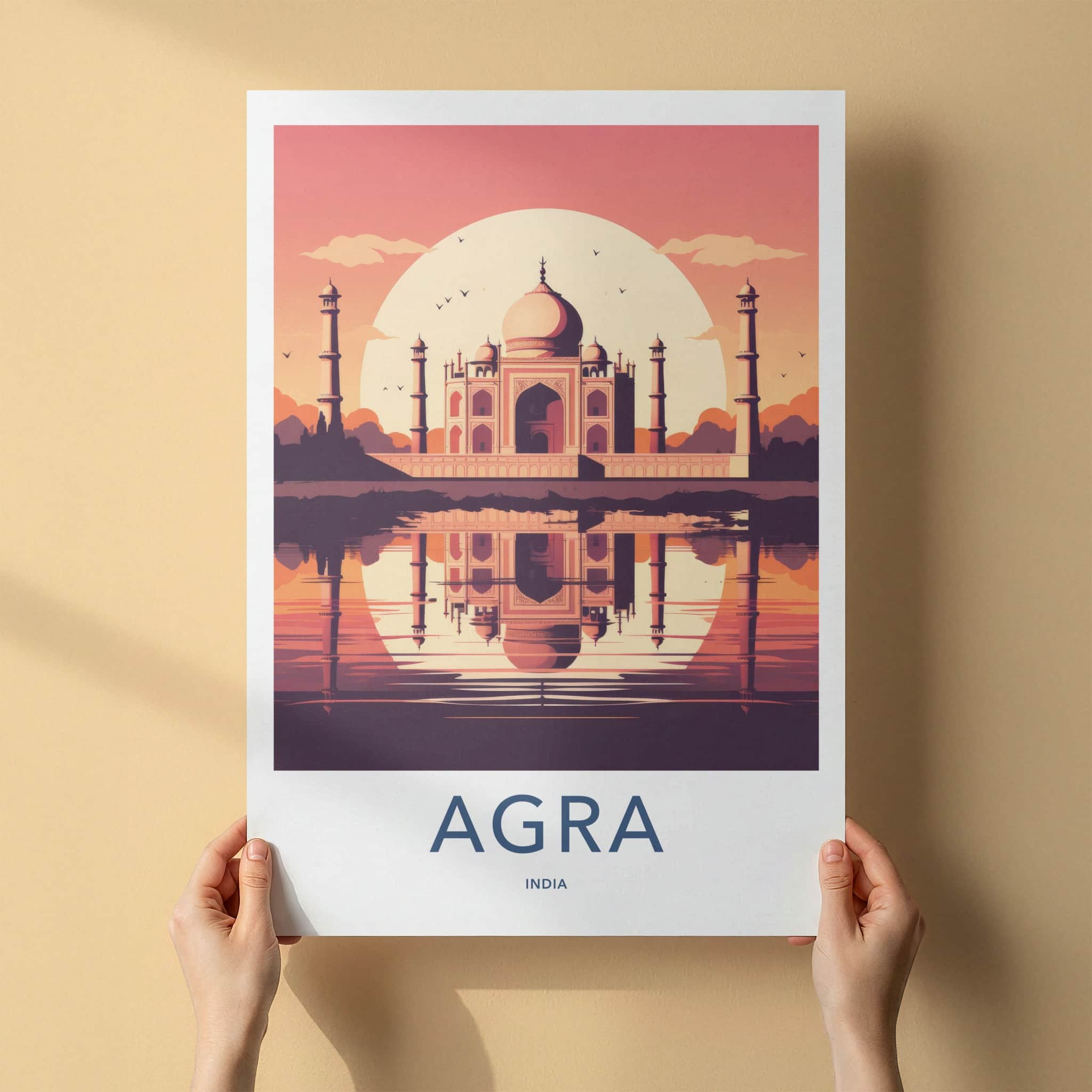 Agra Poster - India Travel Art - Uttar Pradesh Sunset Taj Mahal Home Decor