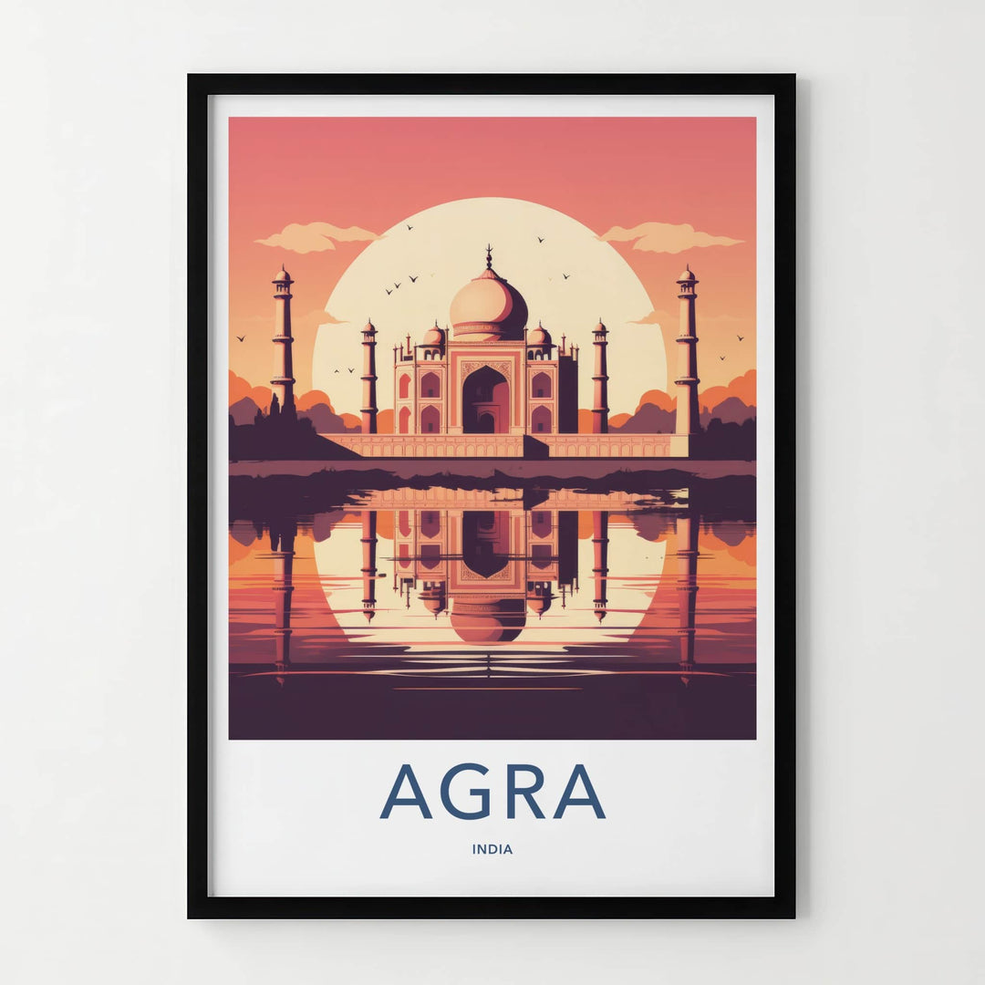 Agra Poster - India Travel Art - Uttar Pradesh Sunset Taj Mahal Home Decor
