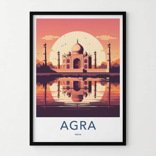 Agra Poster - India Travel Art - Uttar Pradesh Sunset Taj Mahal Home Decor