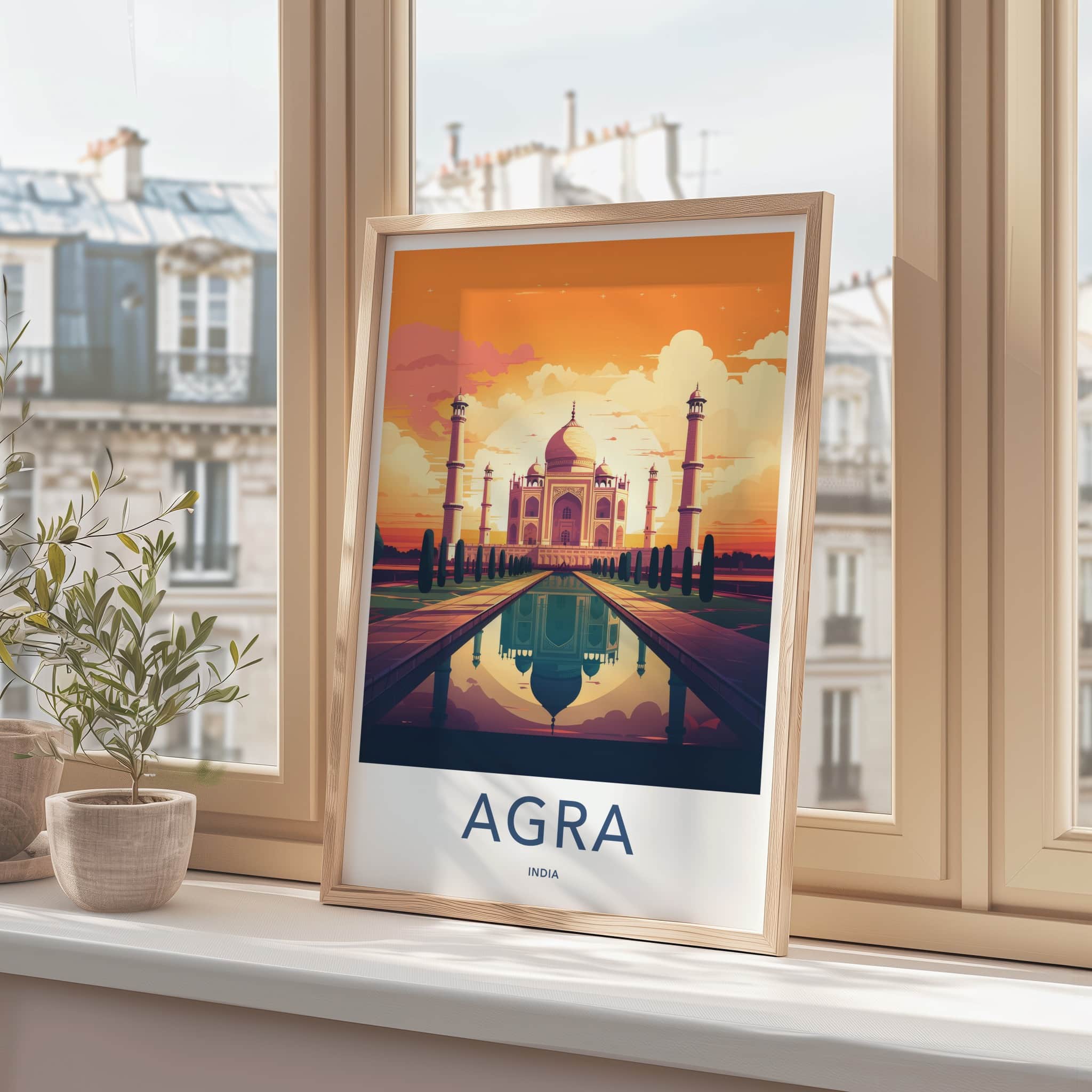Agra Poster - India Wall Art - Uttar Pradesh Majestic Sunset Reflection Gift
